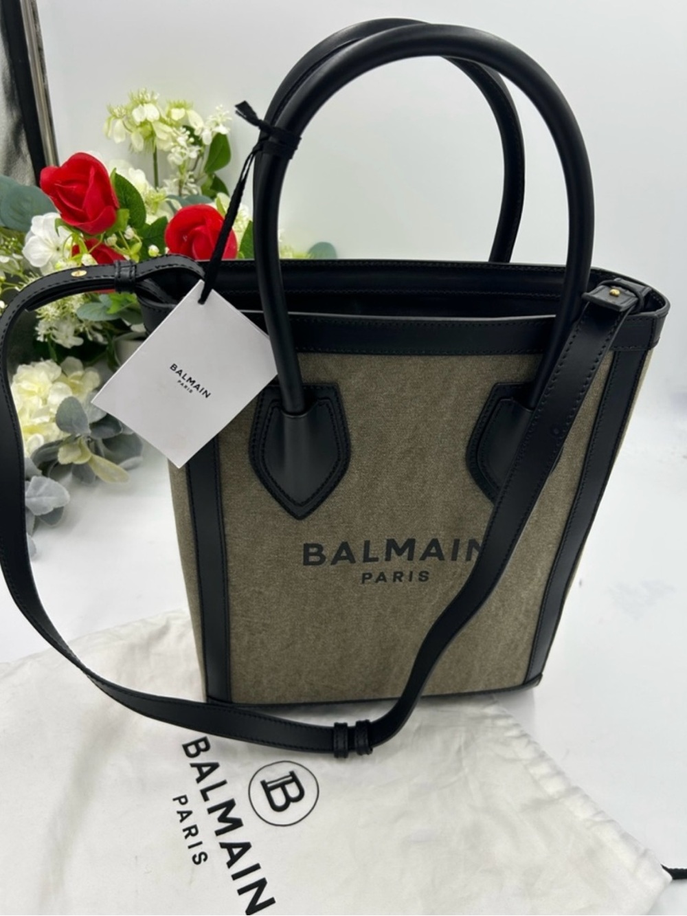 Women’s Balmain, Paris logo canvas/leather tote/shoulder bag made in Italy